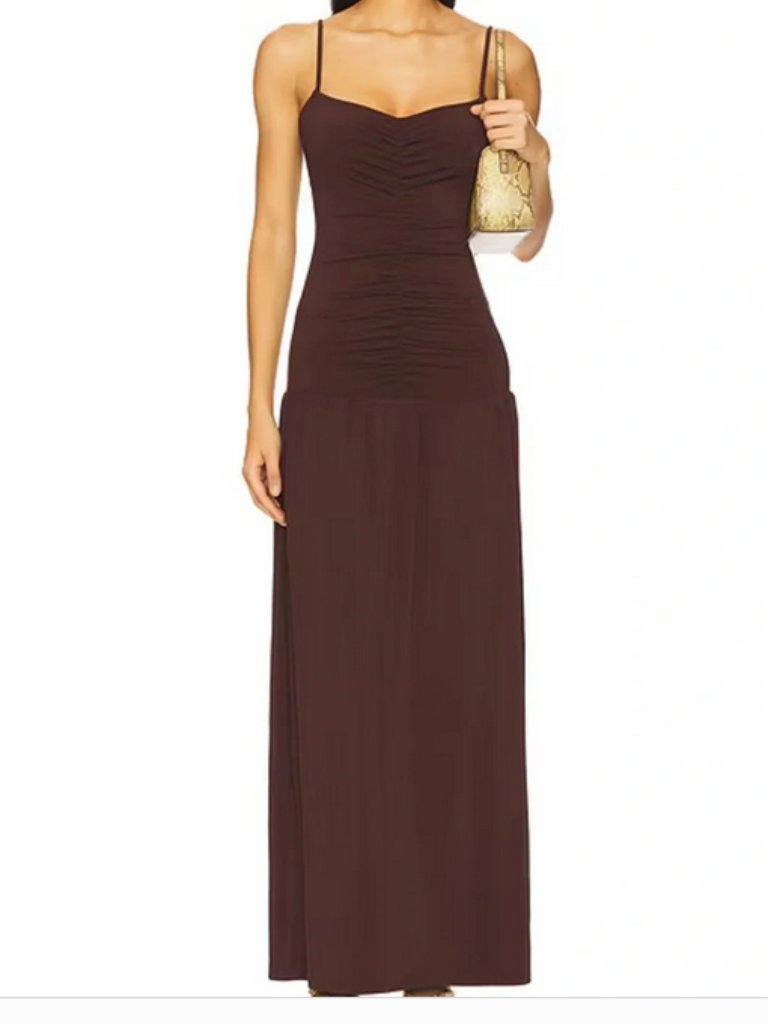 New! Weworewhat Chocolate Chestnut Brown Ruched Spaghetti Strap Maxi Dress Sz Xs